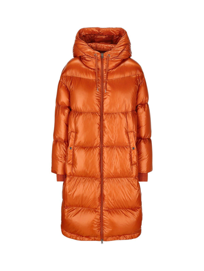 Shop Herno Quilted Hooded Drawstring Down Coat In Arancio