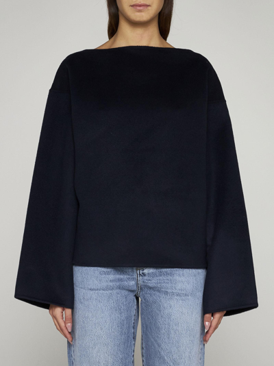 Shop Totême Double Wool Top In Navy