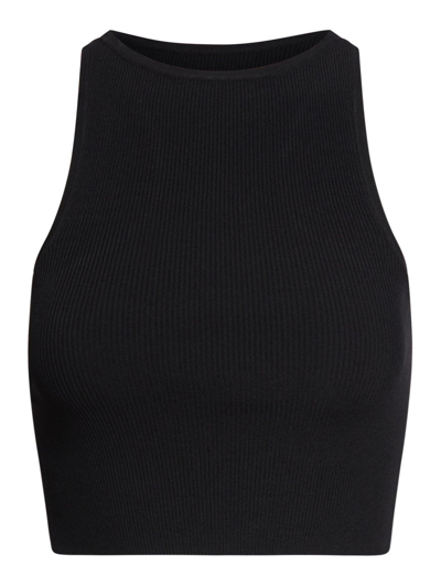 Shop Max Mara Ribbed Tank Cropped Top In Nero