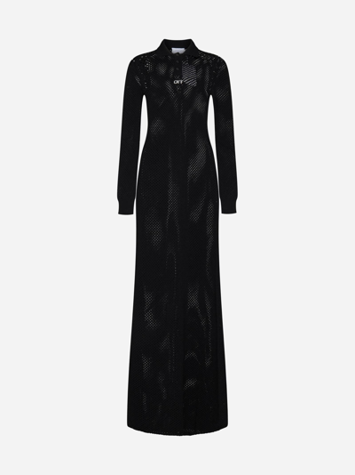 Shop Off-white Net Long Polo Dress In Black