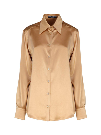 Shop Dolce & Gabbana Buttoned Satin Shirt In Beige Oro