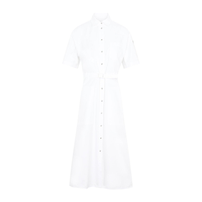 Shop Moncler Belted Midi Shirt Dress In Bianco
