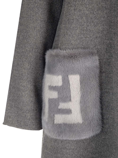 Shop Fendi Midi Coat In Grey