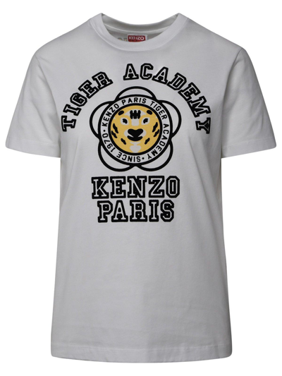 Shop Kenzo Logo Flocked Crewneck T-shirt In Avorio/multicolor