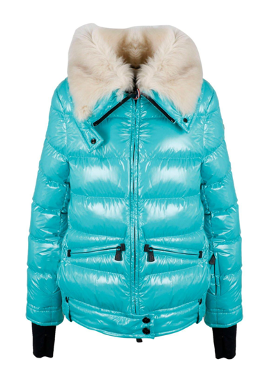 Shop Moncler Logo Patch Padded Jacket In Azzurro
