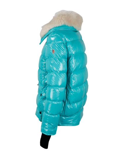 Shop Moncler Logo Patch Padded Jacket In Azzurro