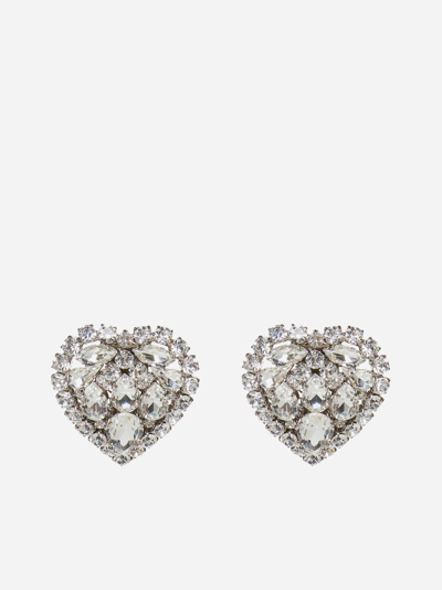 Shop Alessandra Rich Heart Crystal Earrings In Argento