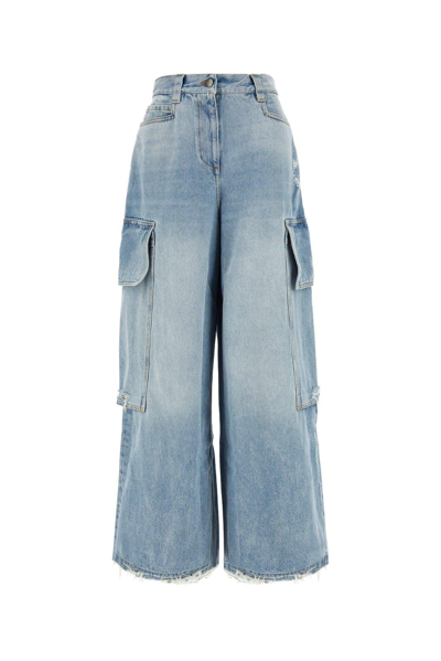 Shop Palm Angels Wide Leg High Waist Jeans In Denim Blue