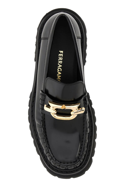Shop Ferragamo Black Leather Ingrid Loafers In Nero