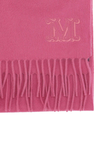 Shop Max Mara Logo Embroidered Fringed Knitted Scarf In Rosa