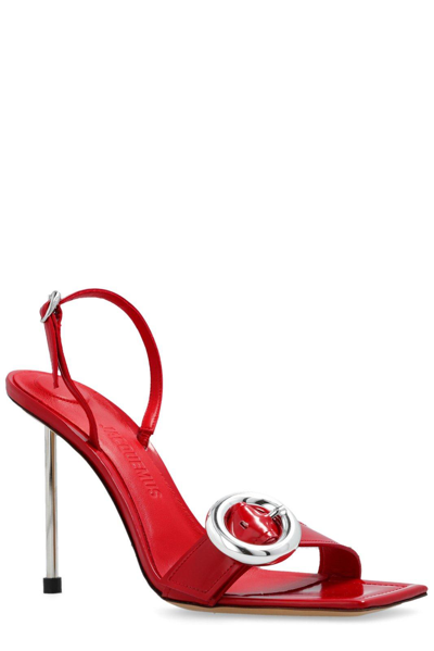 Shop Jacquemus Buckle Detailed Sandals In Red