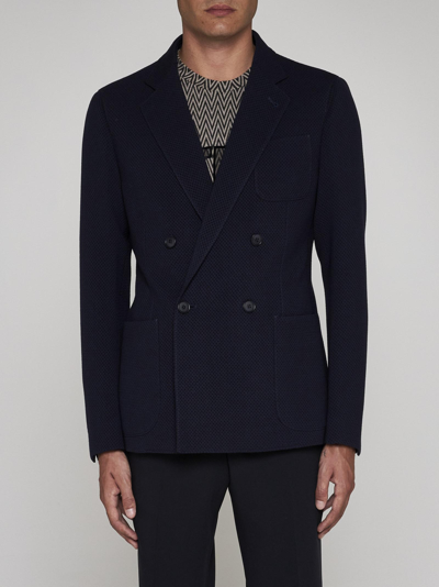 Shop Giorgio Armani Wool Double-breasted Blazer In Blu