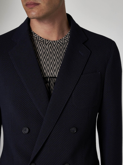 Shop Giorgio Armani Wool Double-breasted Blazer In Blu