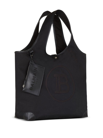 Shop Balmain Logo Embroidered Stud-button Tote Bag In Nero