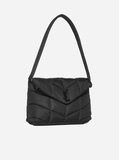 Shop Saint Laurent Quilted Nylon Puffer Shoulder Bag In Black