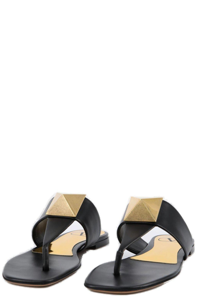 Shop Valentino Garavani Rockstud Flat Sandals In Nero