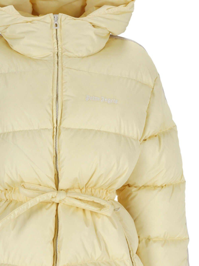 Shop Palm Angels Logo Embroidered Down Jacket In Beige