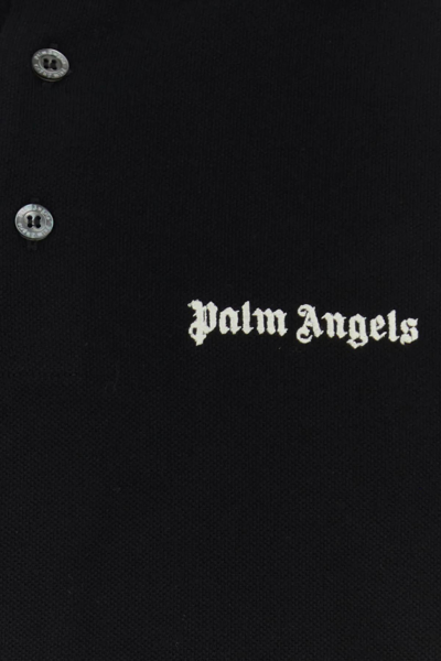 Shop Palm Angels Black Piquet Polo Shirt In Nero/bianco