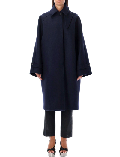 Shop Ferragamo Single Breasted Long Sleeeved Coat In Blu