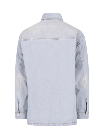 Shop Ami Alexandre Mattiussi Logo Denim Shirt In Grey