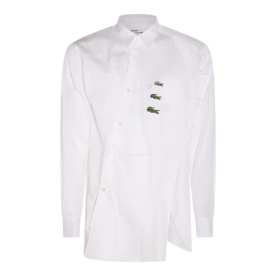 Shop Comme Des Garçons Shirt X Lacoste Logo Embroidered Buttoned Shirt In Bianco