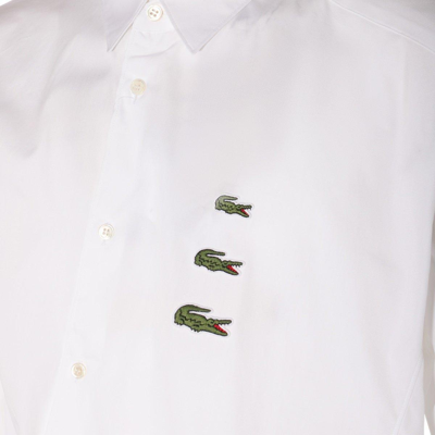 Shop Comme Des Garçons Shirt X Lacoste Logo Embroidered Buttoned Shirt In Bianco