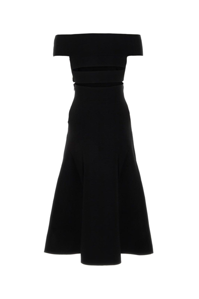Shop Alexander Mcqueen Off-shoulder A-line Midi Dress In Black