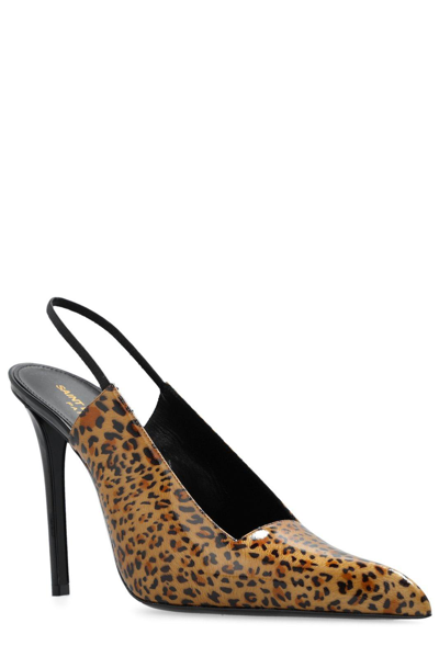 Shop Saint Laurent Raven Slingback Leopard-print Pumps