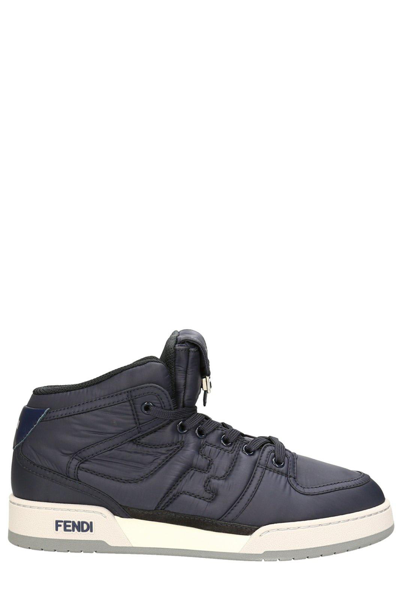 Fendi High-top Sneakers With Textured Finish And Secure Lace-up Closure In Black