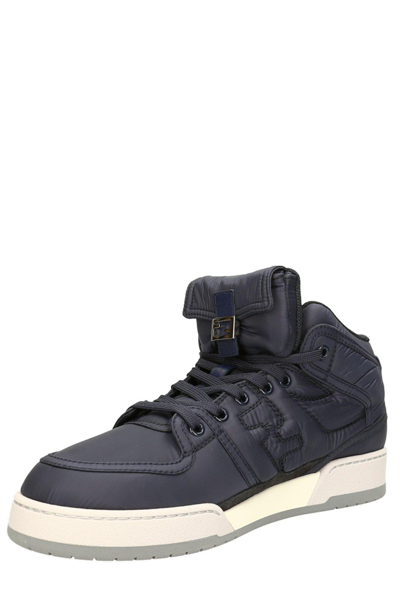 Fendi High-top Sneakers With Textured Finish And Secure Lace-up Closure In Black