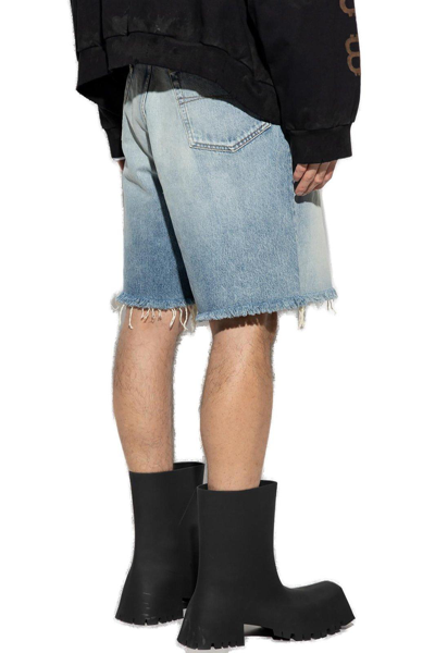 Shop Balenciaga Frayed Edge Denim Shorts In Eco Blue