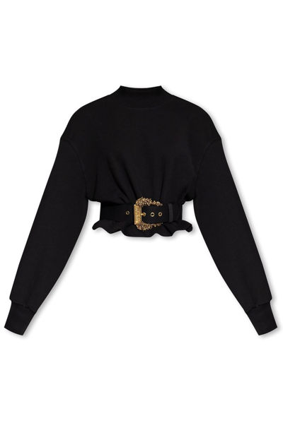 Shop Versace Jeans Couture Buckle Belt Cropped Sweatshirt In Black