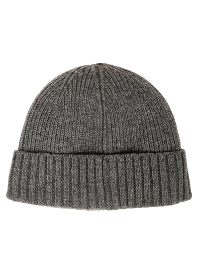 Shop Barbour Logo Patch Knitted Beanie In Grigio
