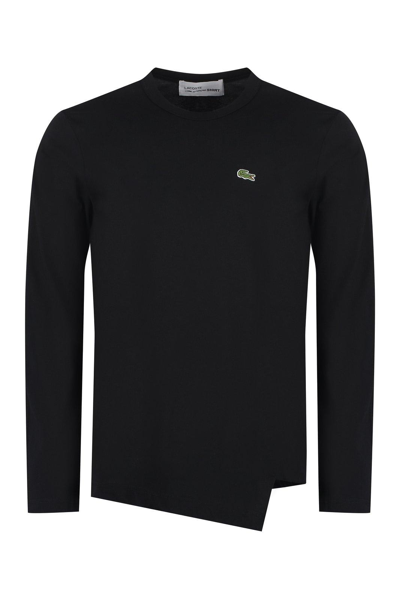 Shop Comme Des Garçons Shirt X Lacoste Asymmetric-hem Crewneck T-shirt In Black