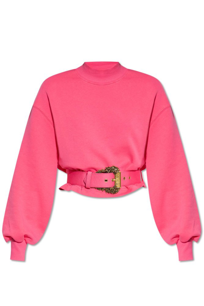 Shop Versace Jeans Couture Buckle Belt Cropped Sweatshirt In Pink