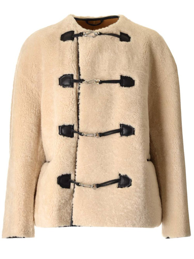 Shop Totême Teddy Shearling Clasp Buttoned Coat In White
