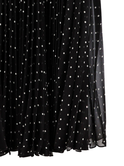 Shop Saint Laurent Polka Dot Printed Pleated Skirt In Nero
