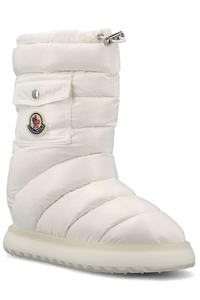 Shop Moncler Logo Motif Patch Puffer Boots In Bianco