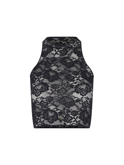 Shop Oseree Oséree Sleeveless Lace Top In Black