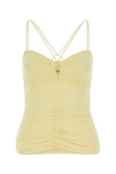 Shop Isabel Marant Leila Ruched Spaghetti Strapped Tank Top In Yellow