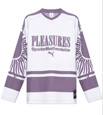 Shop Puma X Pleasures Logo Embroidered Oversized Sweater In Purple