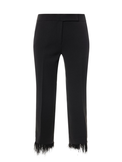 Shop Michael Michael Kors Feather Detailed Stretch Trousers In Black