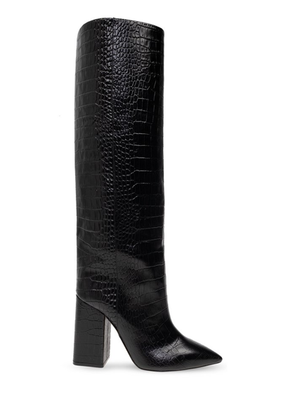 Shop Paris Texas Anja Crocodile Printed Heeled Boots In Black