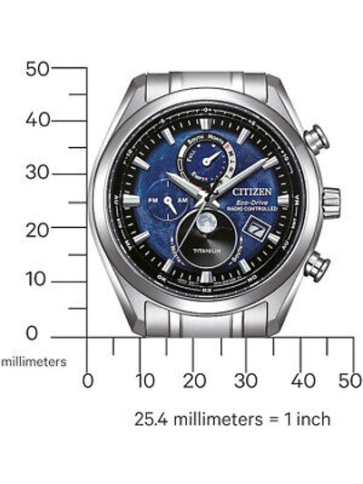 Pre-owned Citizen By1010-81l Eco-drive Moon Phase Titanium Radio Contr.