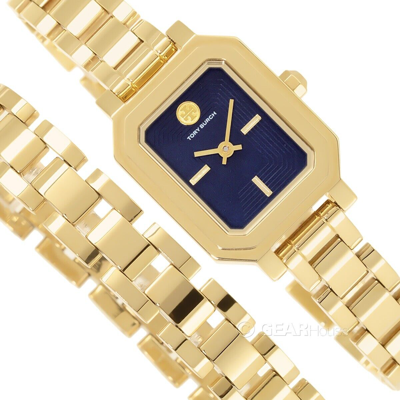 Pre-owned Tory Burch Robinson Womens Double Wrap Watch, Blue Dial, Gold Stainless Steel