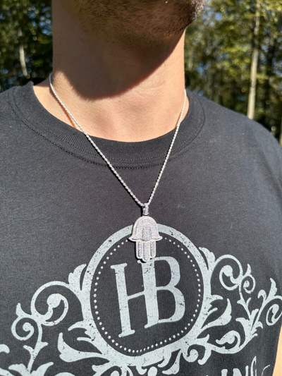 Pre-owned Hip Hop Solid 10k Yellow Or White Gold Hamsa Hand Iced 3ct Moissanite Pendant Necklace