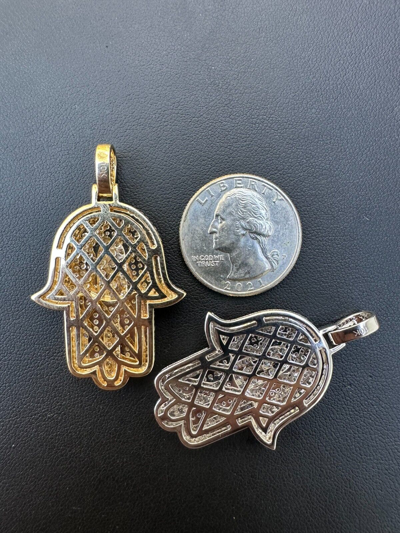 Pre-owned Hip Hop Solid 10k Yellow Or White Gold Hamsa Hand Iced 3ct Moissanite Pendant Necklace