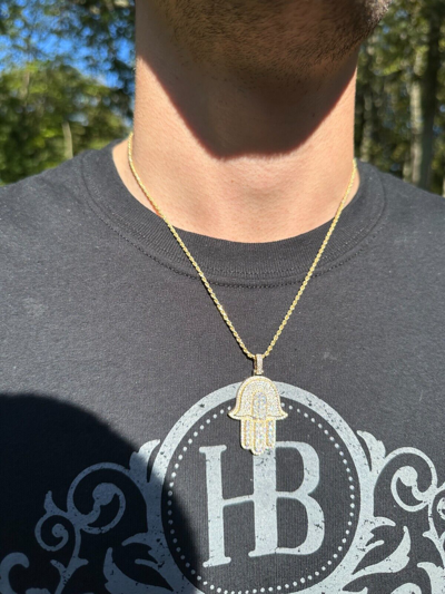 Pre-owned Hip Hop Solid 10k Yellow Or White Gold Hamsa Hand Iced 3ct Moissanite Pendant Necklace