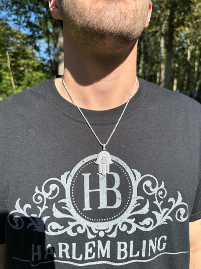 Pre-owned Hip Hop Solid 10k Yellow Or White Gold Hamsa Hand Iced 3ct Moissanite Pendant Necklace