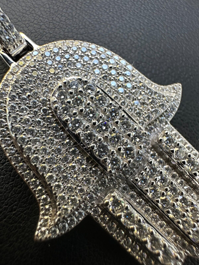Pre-owned Hip Hop Solid 10k Yellow Or White Gold Hamsa Hand Iced 3ct Moissanite Pendant Necklace